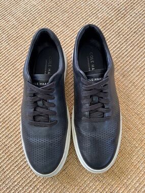 Cole Haan Black Perforated Leather Low-Top Sneakers with White Sole